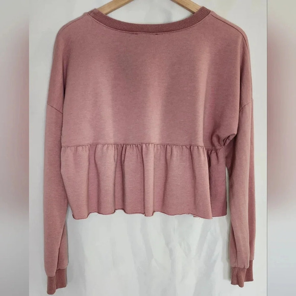 Don't Ask Why Womens Cropped Ruffle Sweatshirt Top One Size Muted Rose Pink - Picture 7 of 8